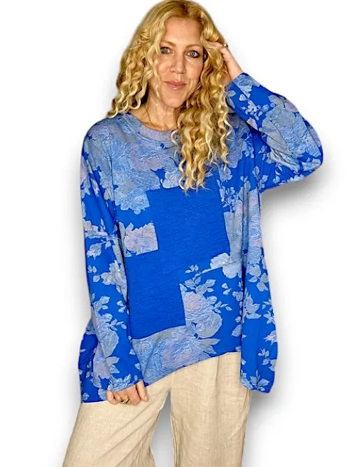 PATCHWORK SWEATER SCARLETT ROSE COTTON COBALT