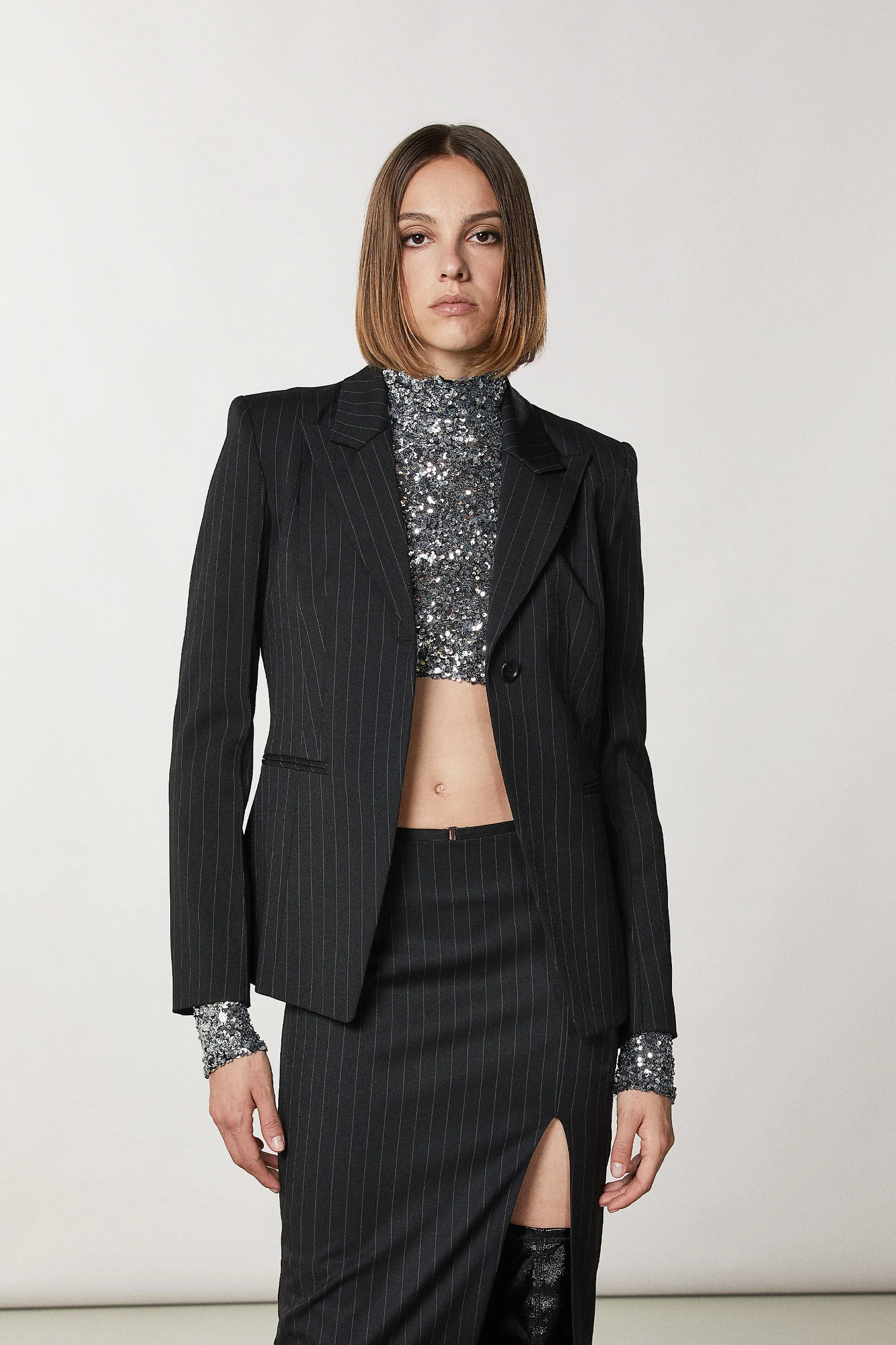 PATRIZIA PEPE JACKET PINSTRIPE TAILORED BACK BUCKLE 8S0463A300/F100