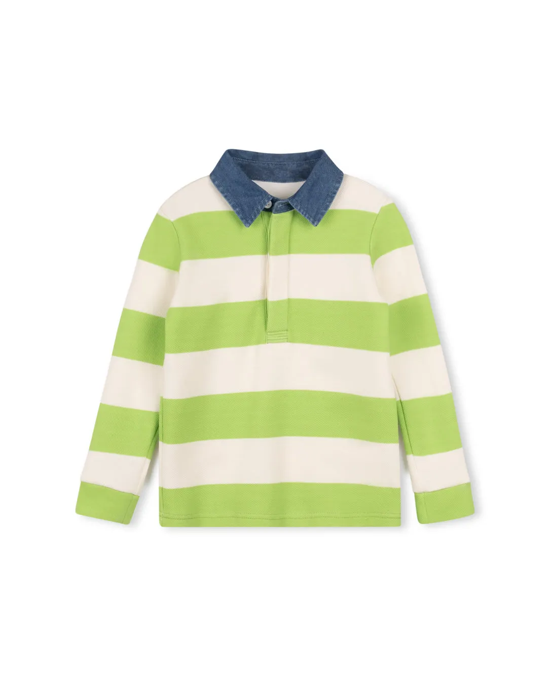 Phil And Phoebe Boys Pier Denim Collar Striped Long Sleeve Polo Green