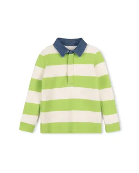 Phil And Phoebe Boys Pier Denim Collar Striped Long Sleeve Polo Green