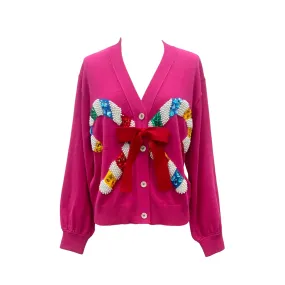 Pink Cardigan With Candy Cane And Bow