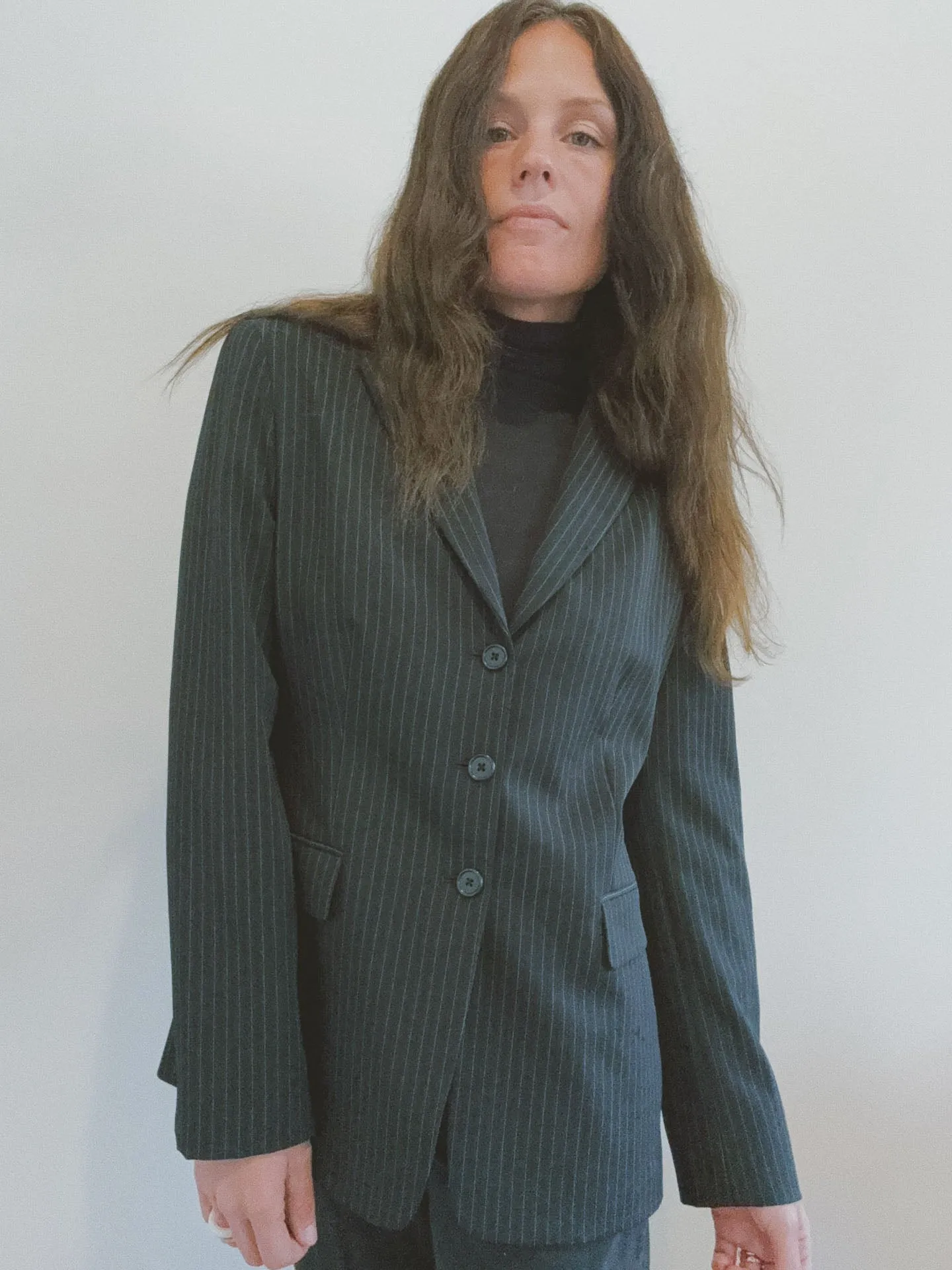 Pinstripe Blazer, Black