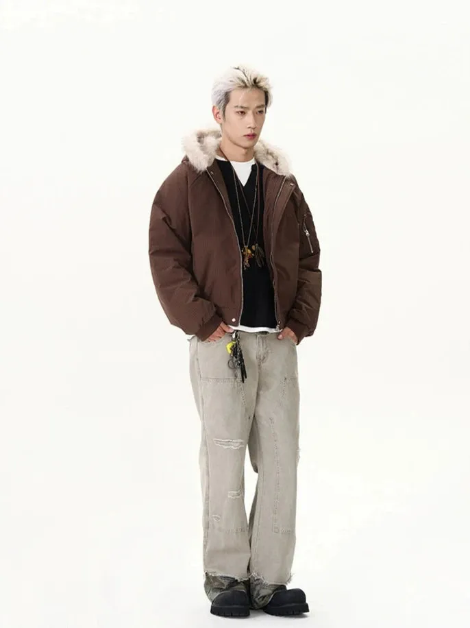 Pinstripe Bomber Jacket with Faux Fur Collar