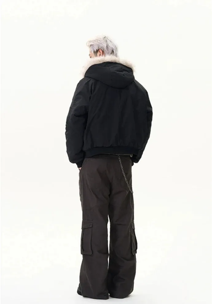 Pinstripe Bomber Jacket with Faux Fur Collar
