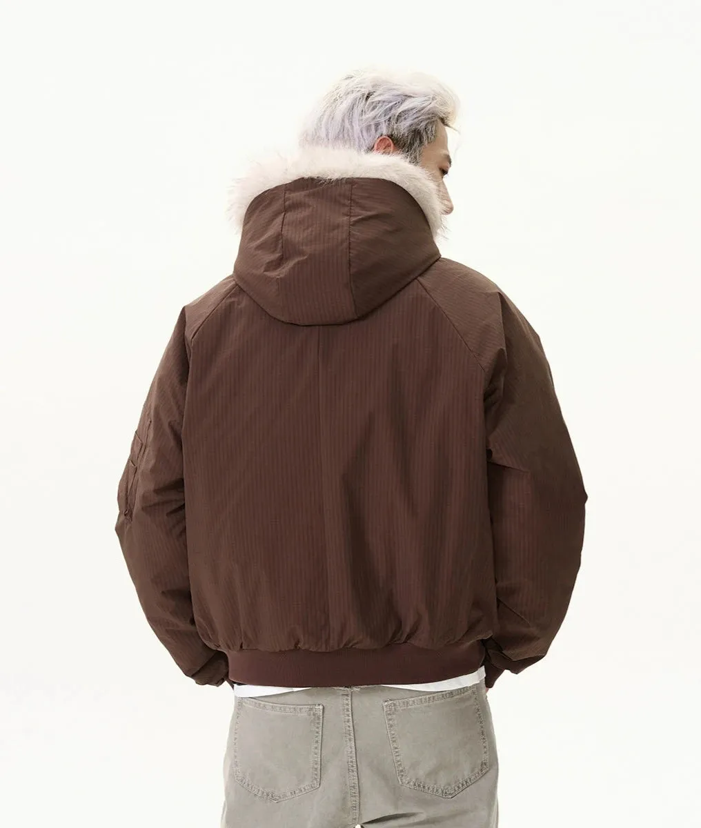 Pinstripe Bomber Jacket with Faux Fur Collar