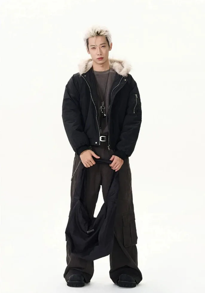 Pinstripe Bomber Jacket with Faux Fur Collar