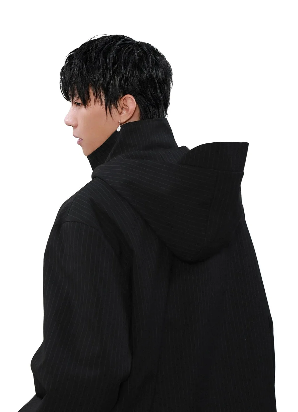 Pinstripe Hooded Zip Jacket with Snap Button Closure