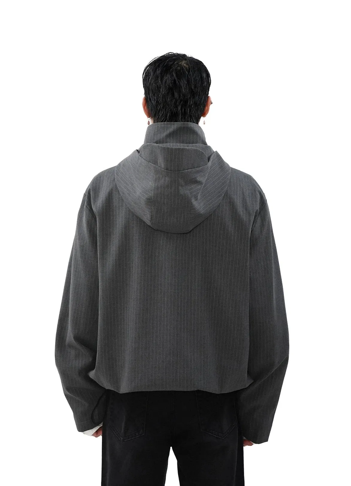 Pinstripe Hooded Zip Jacket with Snap Button Closure