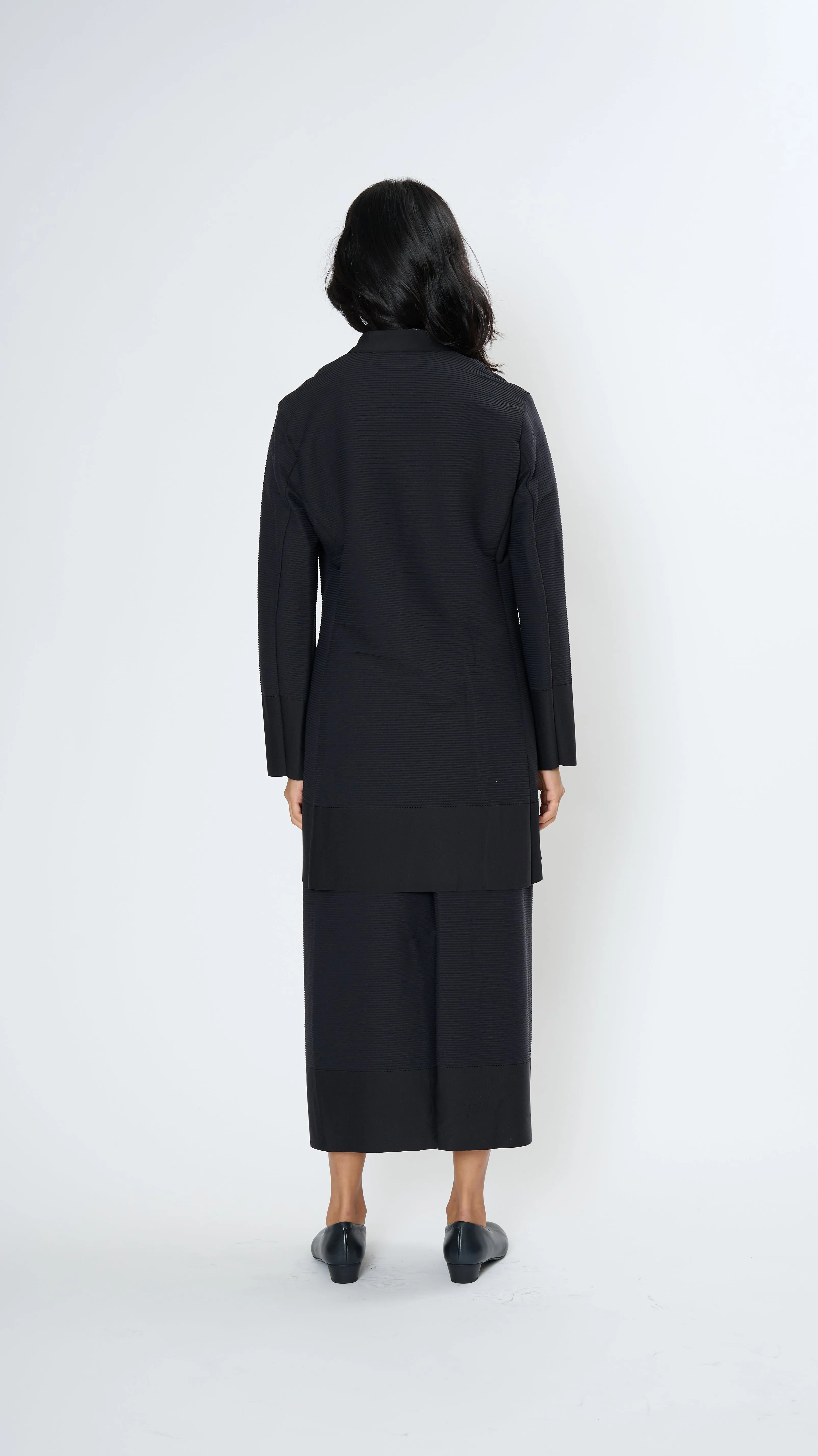 Pinstripe Knit Blazer in Black