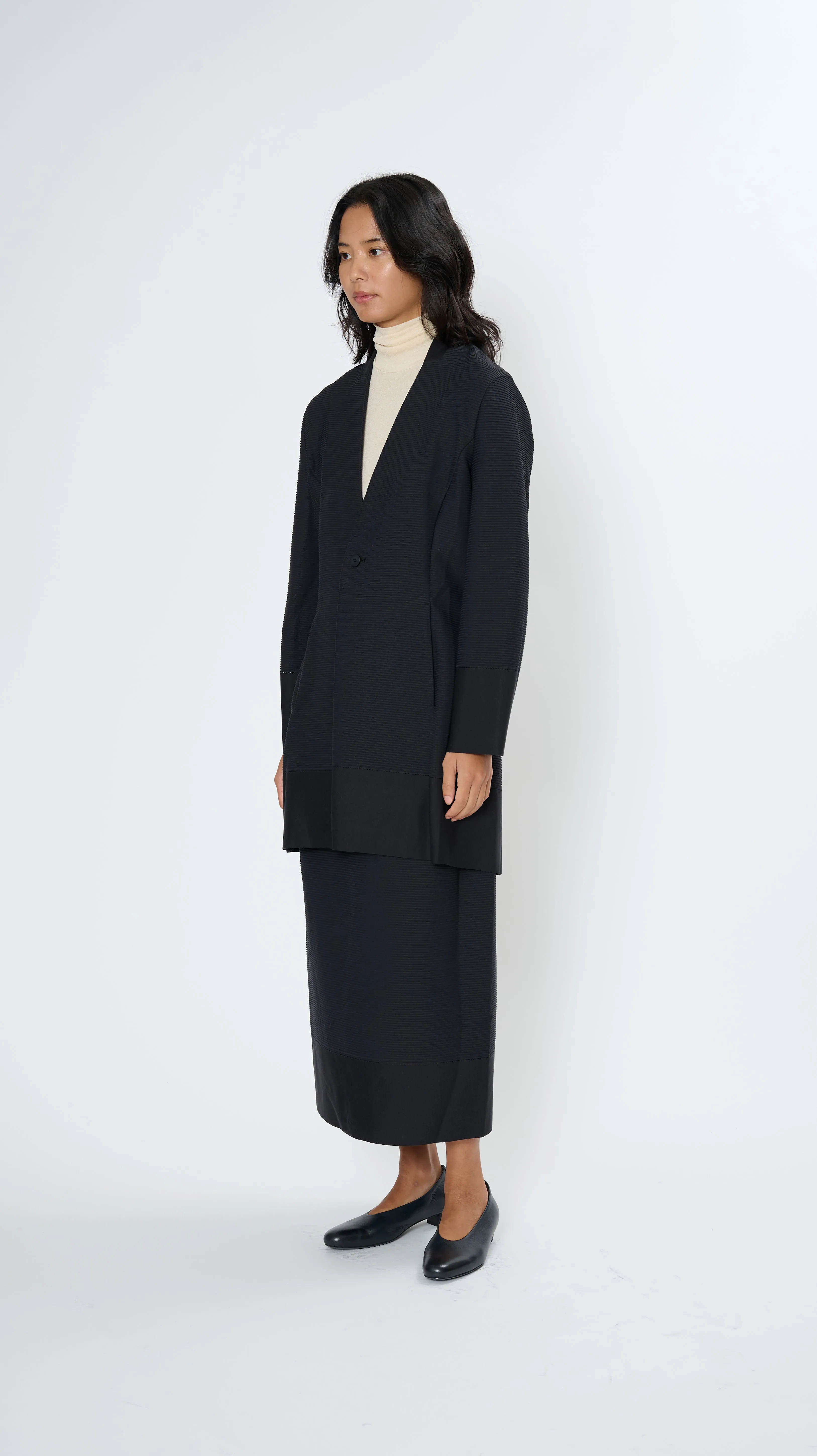 Pinstripe Knit Blazer in Black