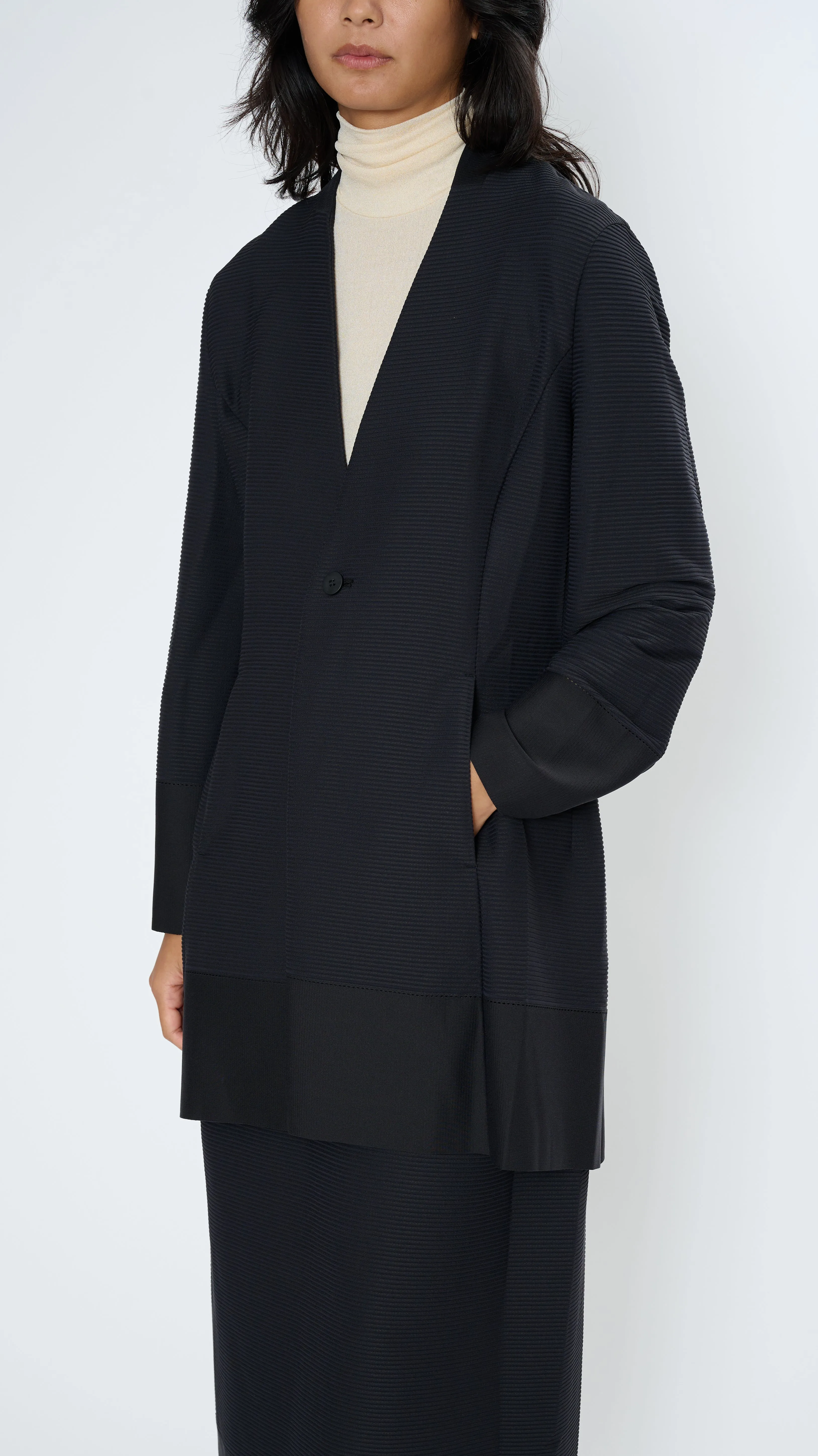 Pinstripe Knit Blazer in Black