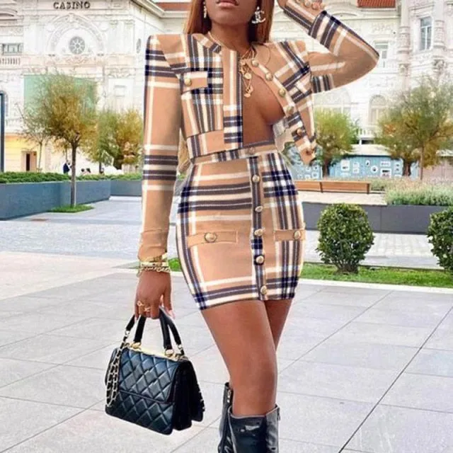 Plaid Print Cardigan Crop Top