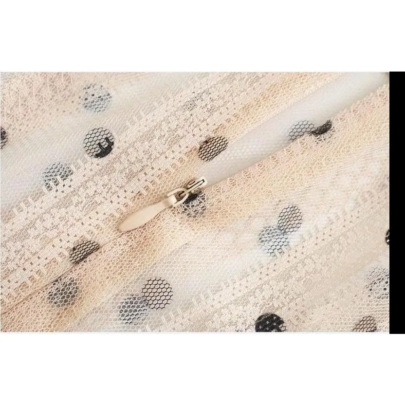 Pleated Midi Polka Dot Lace Dress