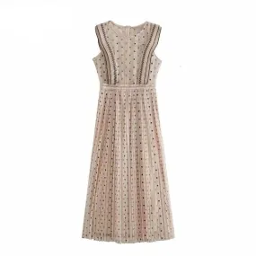 Pleated Midi Polka Dot Lace Dress
