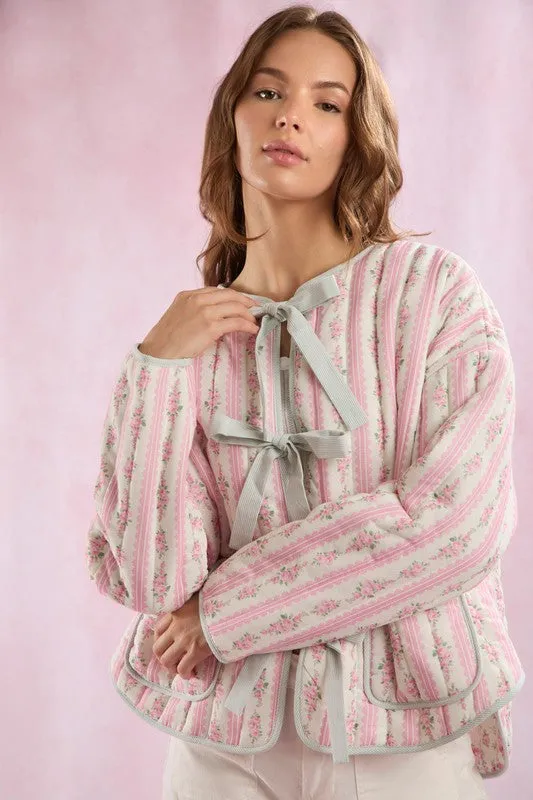Printed Reversible Front Tie Quilted Jacket