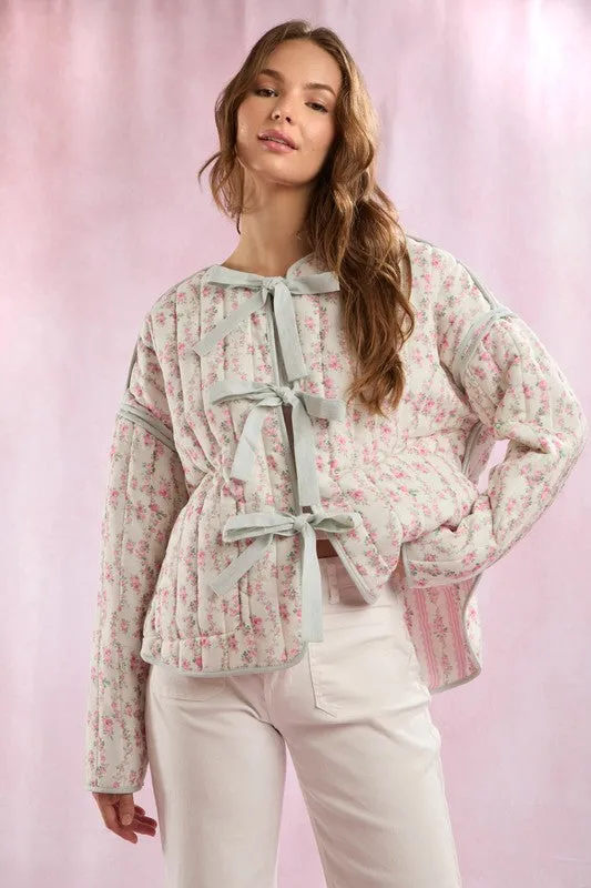 Printed Reversible Front Tie Quilted Jacket