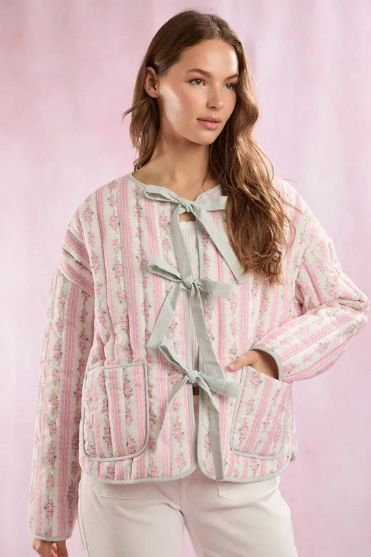 Printed Reversible Front Tie Quilted Jacket