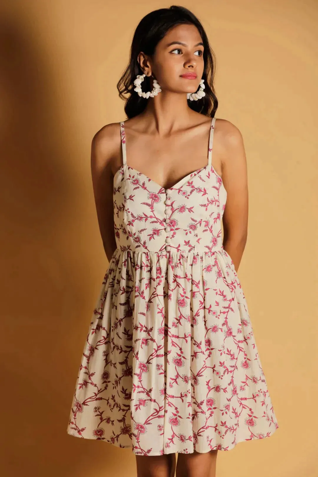 Printed Short Dress - White Printed