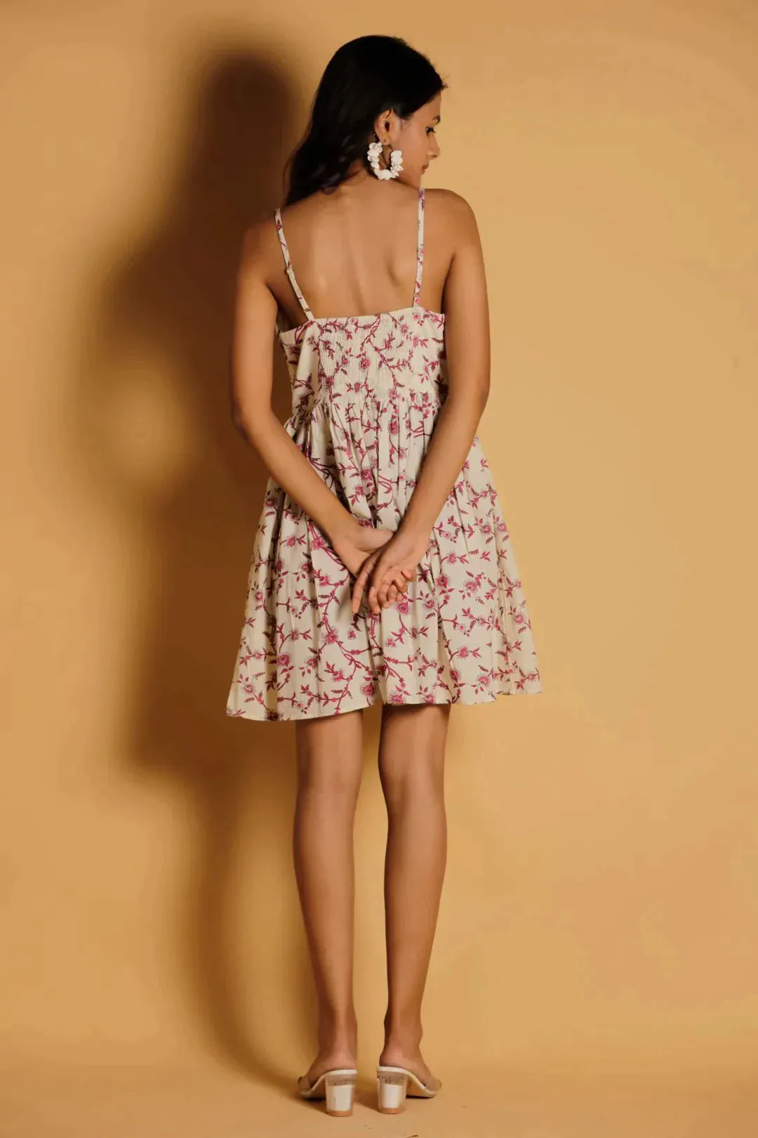 Printed Short Dress - White Printed