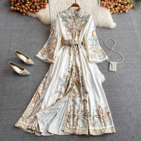Printed Waist Single-breasted Dress