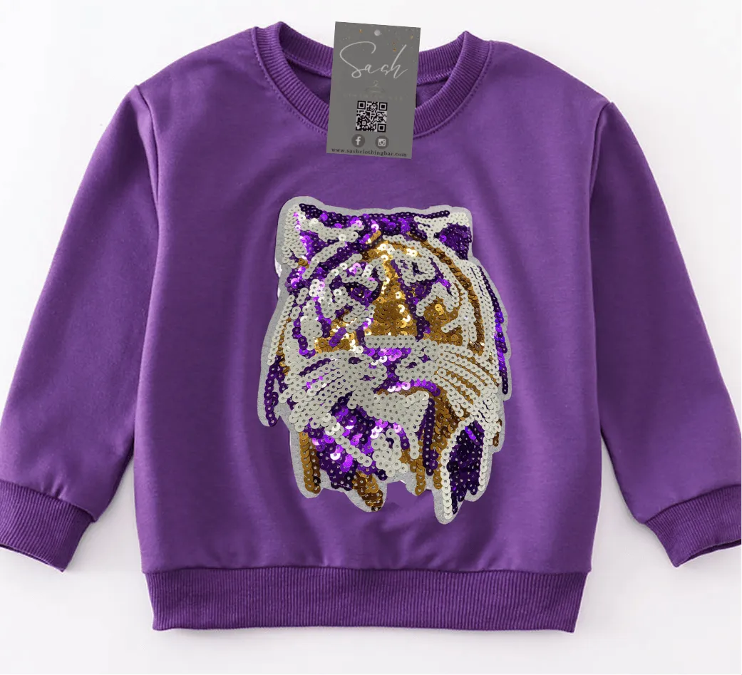 Purple Tiger Sequin Patch Sweatshirt