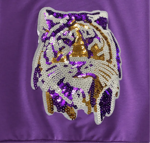 Purple Tiger Sequin Patch Sweatshirt