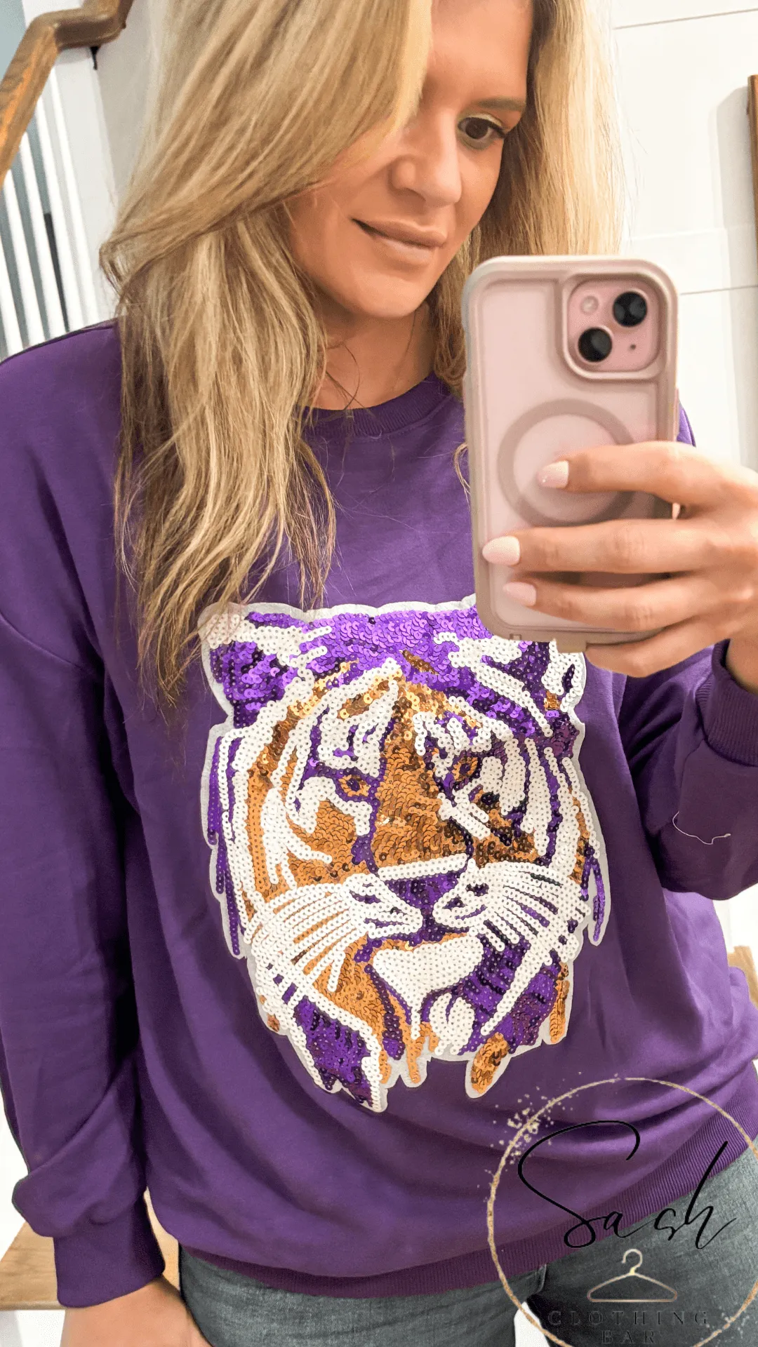Purple Tiger Sequin Patch Sweatshirt