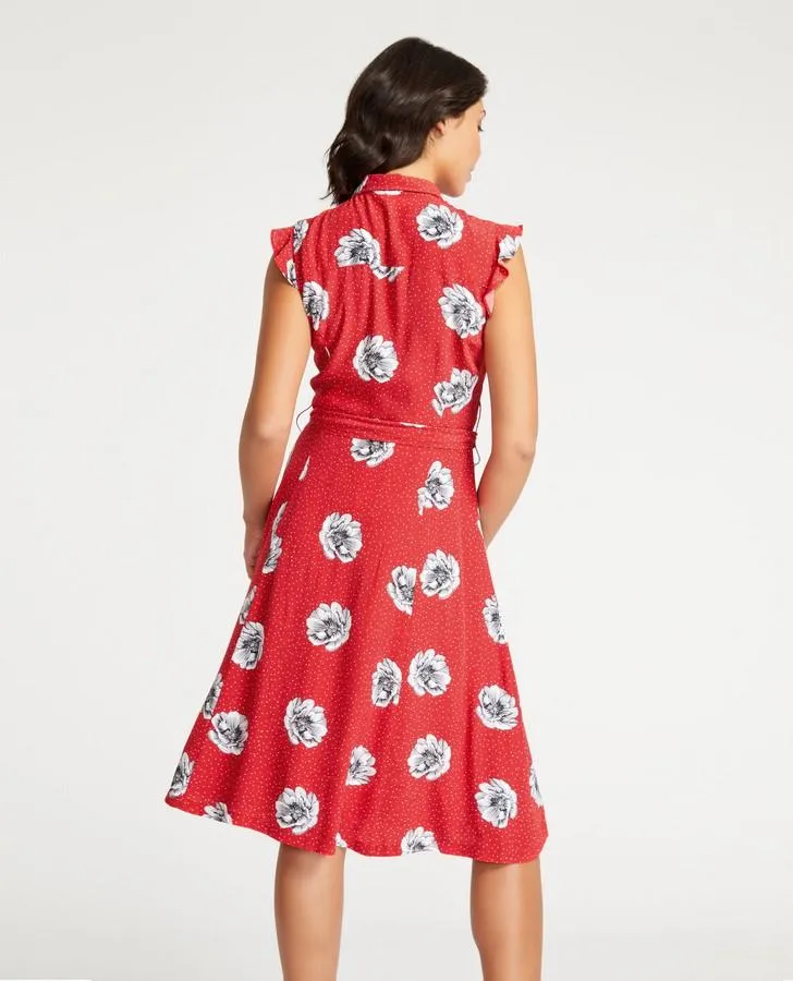Red Dotty Floral Fit and Flare Dress