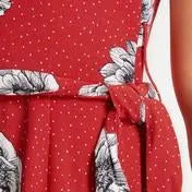 Red Dotty Floral Fit and Flare Dress