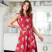 Red Dotty Floral Fit and Flare Dress