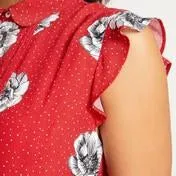 Red Dotty Floral Fit and Flare Dress