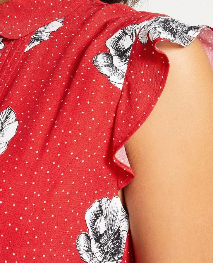 Red Dotty Floral Fit and Flare Dress