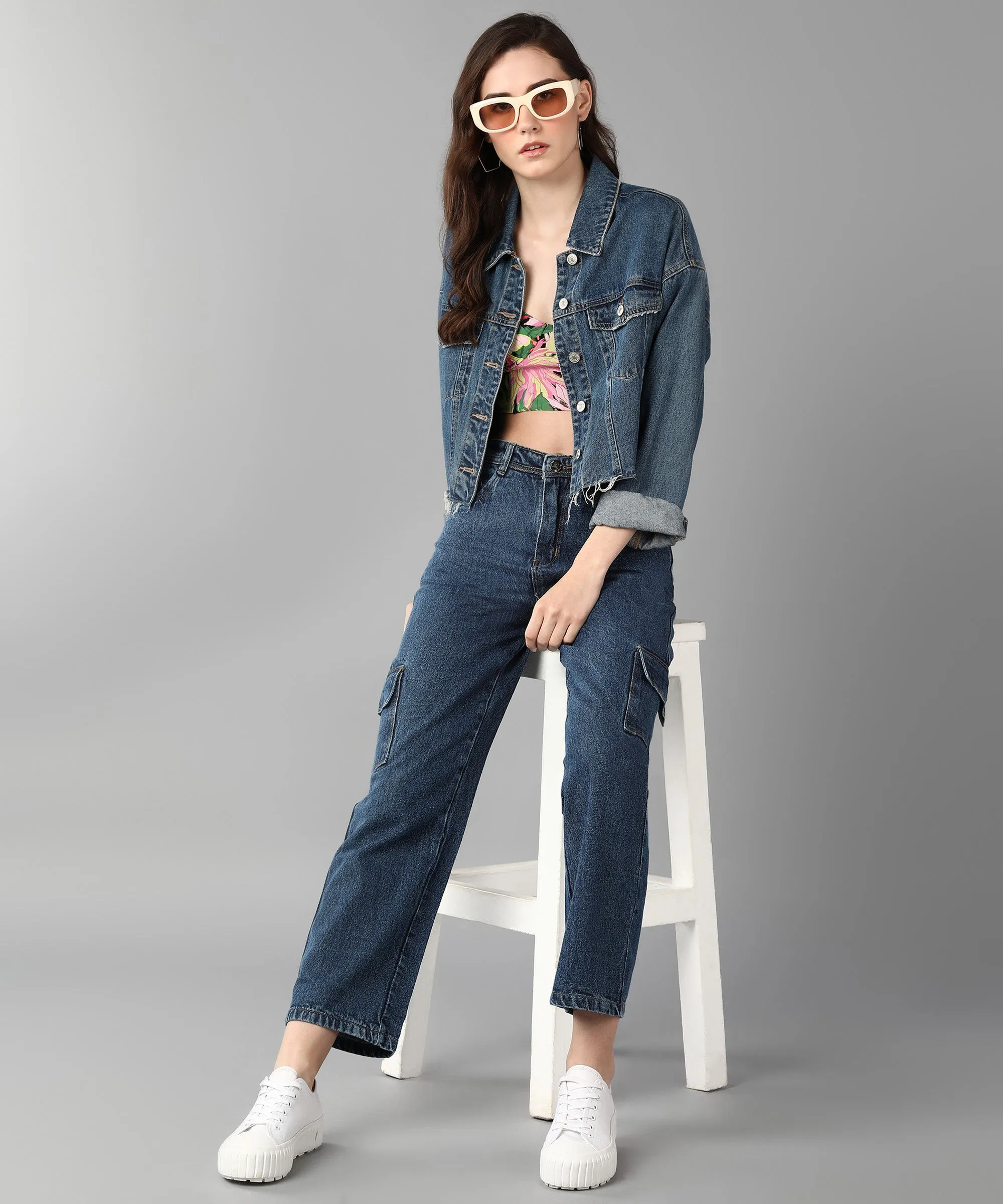 Relaxed Fit Cargo Blue Jeans