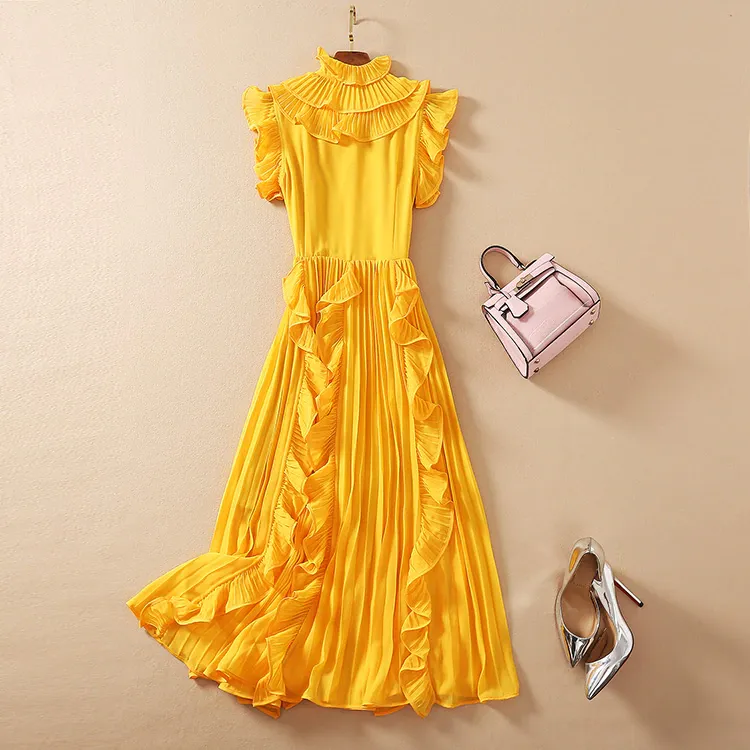 Ruffle Pleated Elegant Midi Dress