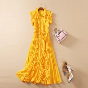 Ruffle Pleated Elegant Midi Dress