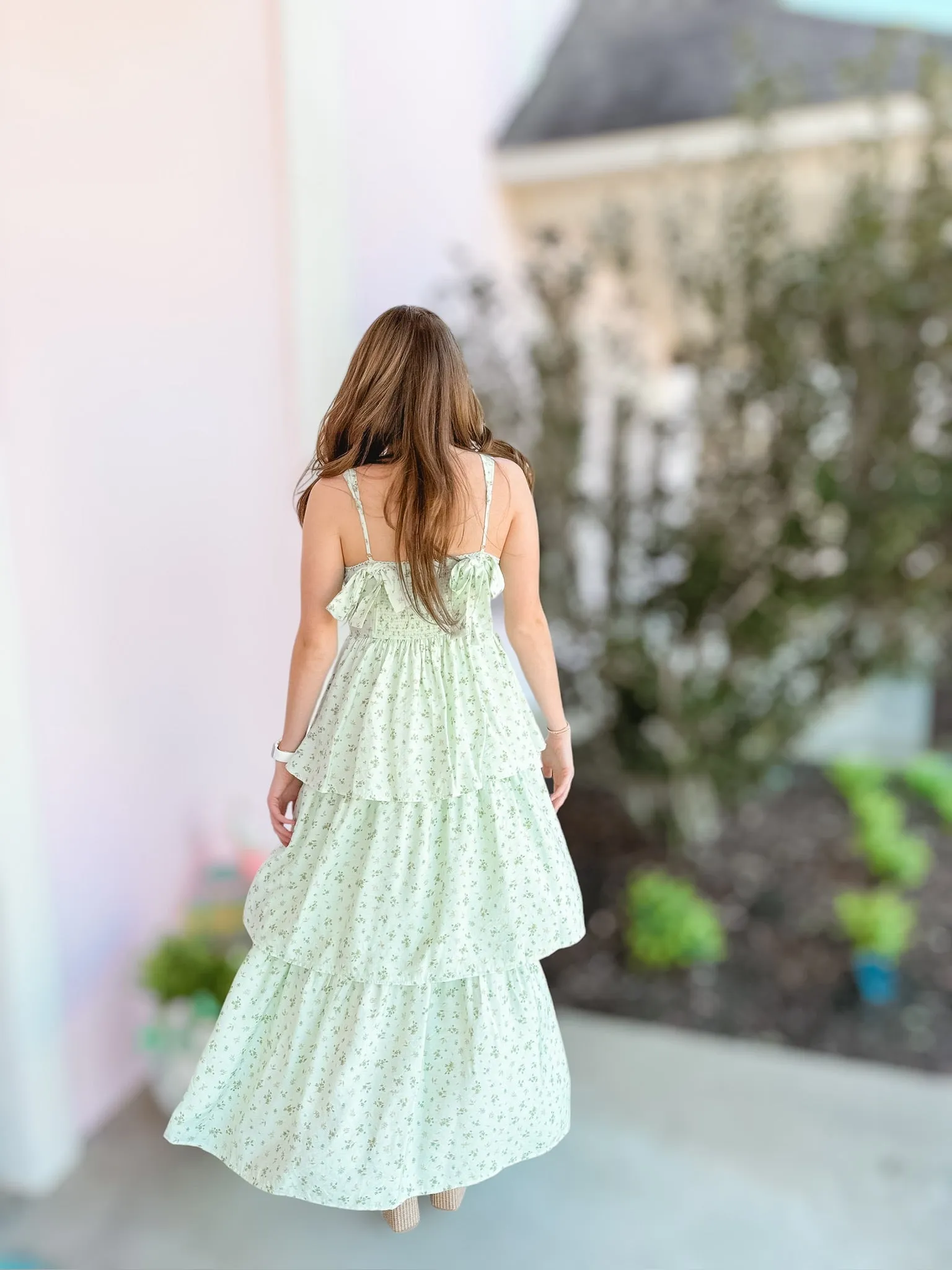 Sage Floral Corset Ruffle Dress