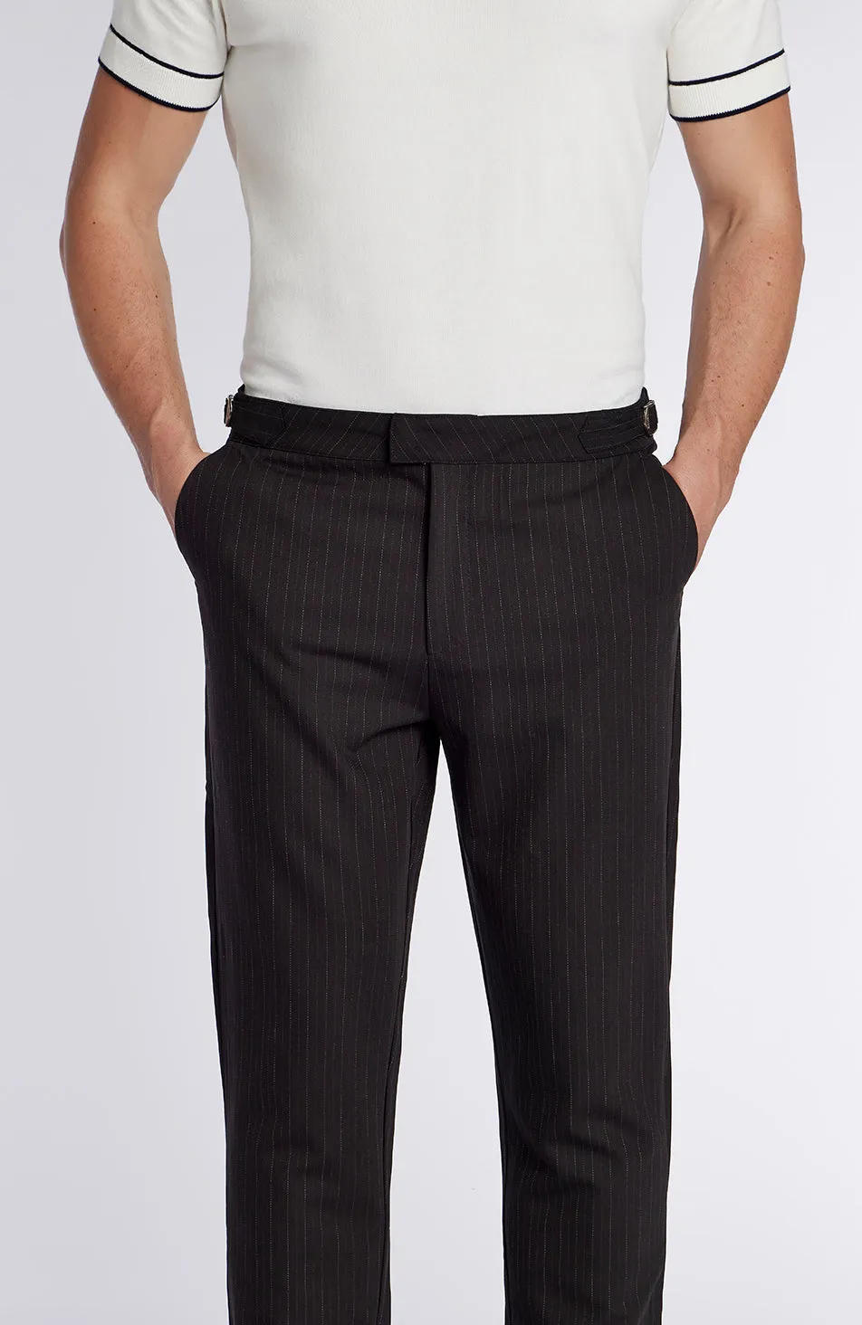 Savile Slim Pinstripe Chino Trousers in Black