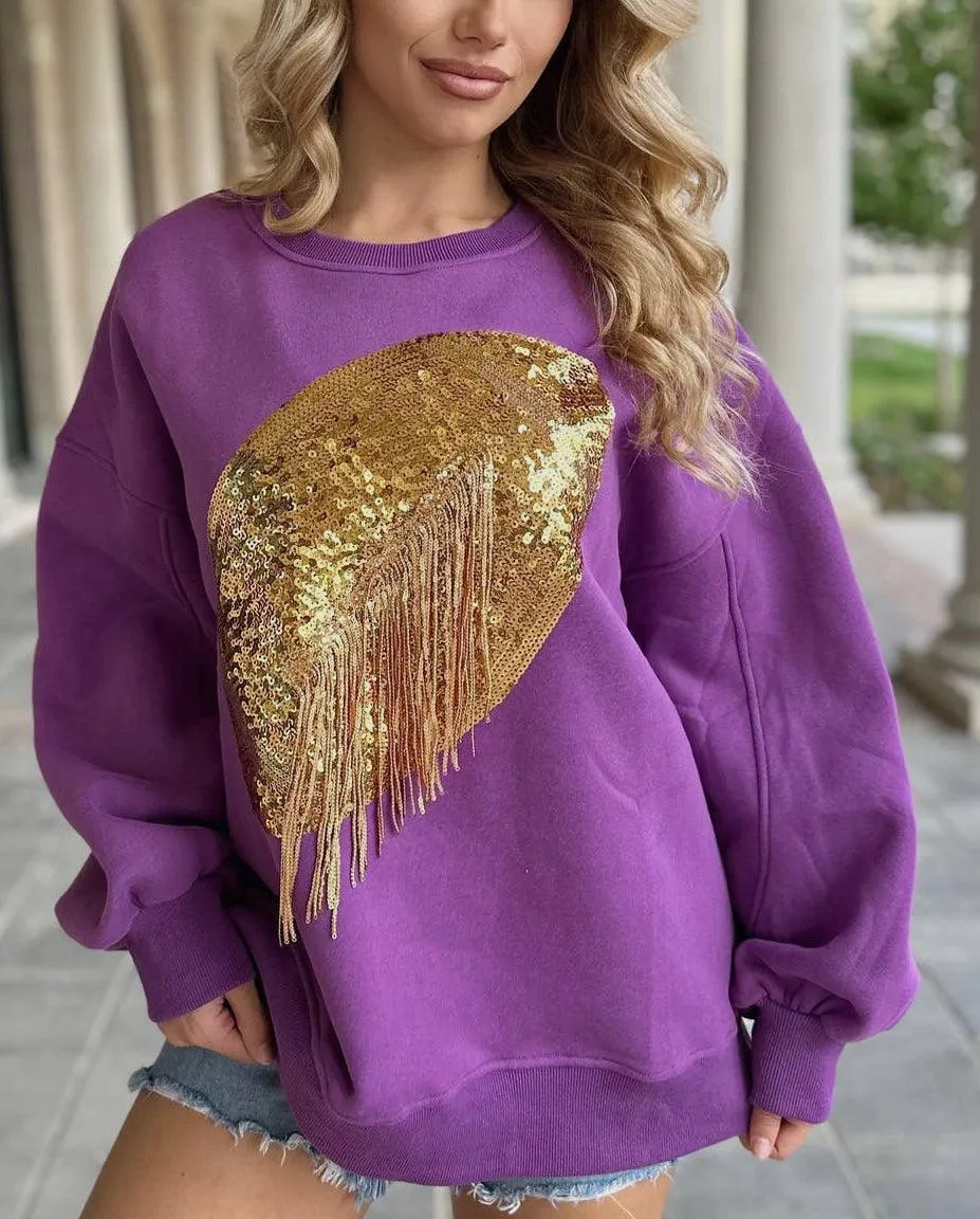 Sequin football fringe Pullover Sweater