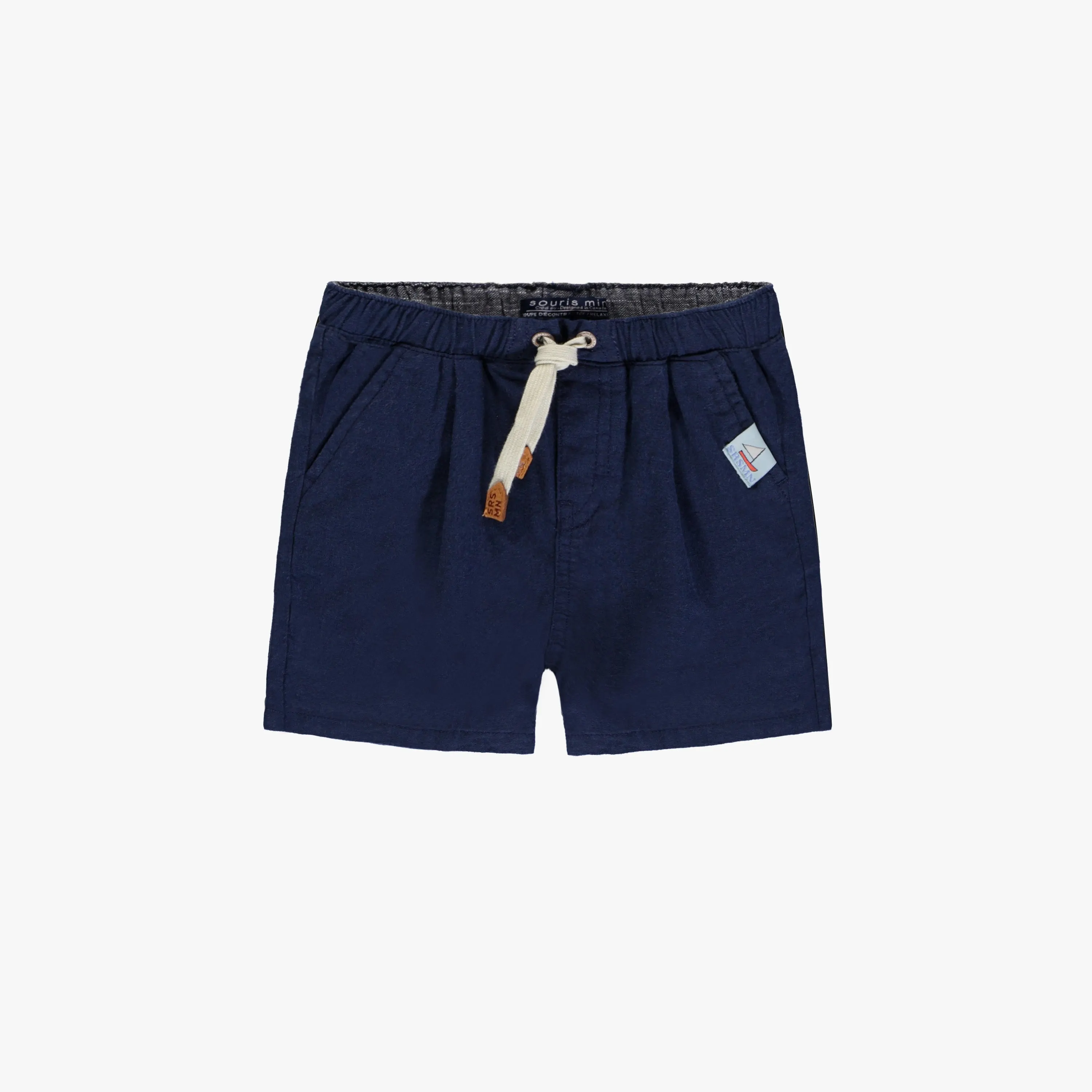 Short marine coupe décontractée en coton et lin, bébé || Navy relaxed fit short in cotton and linen, baby