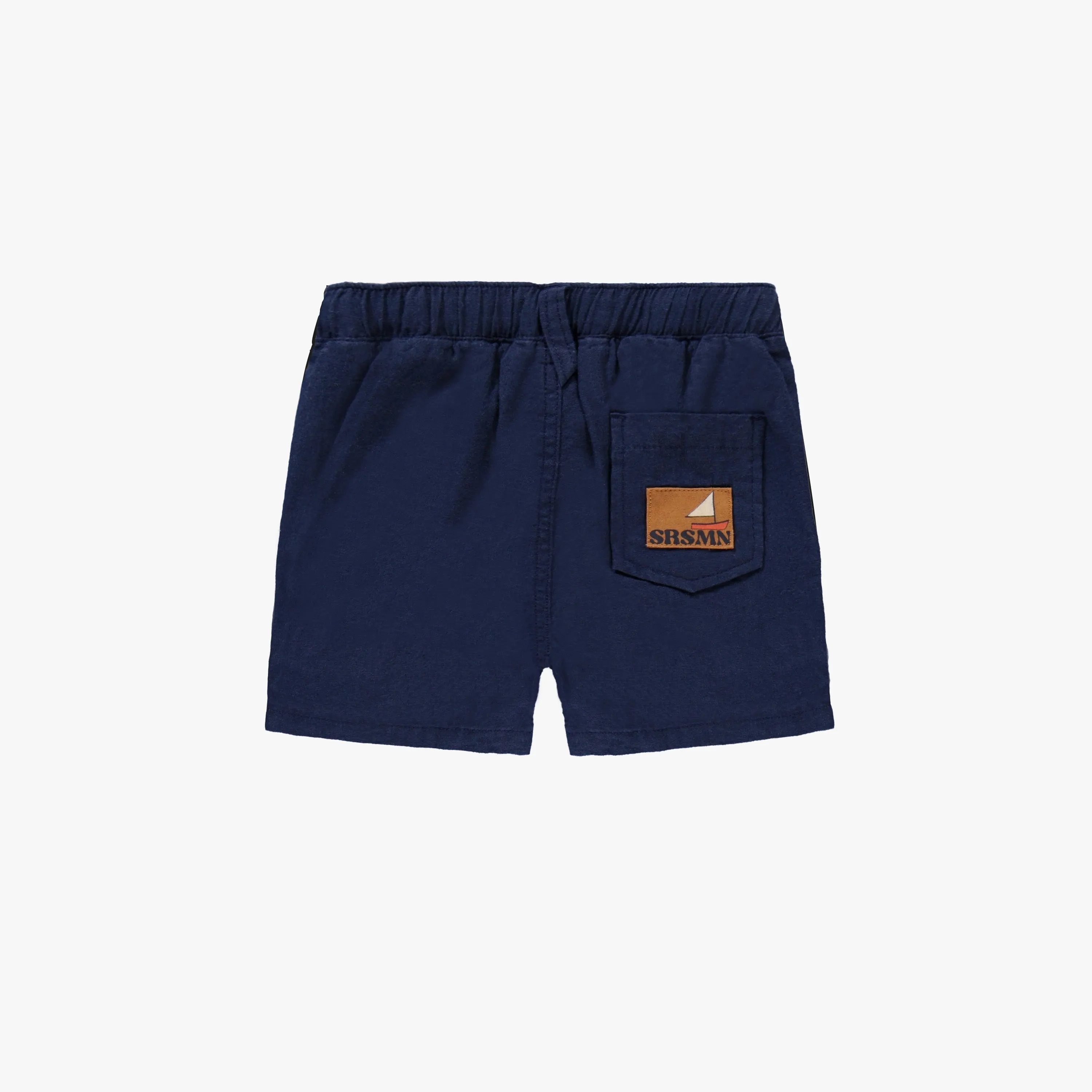 Short marine coupe décontractée en coton et lin, bébé || Navy relaxed fit short in cotton and linen, baby