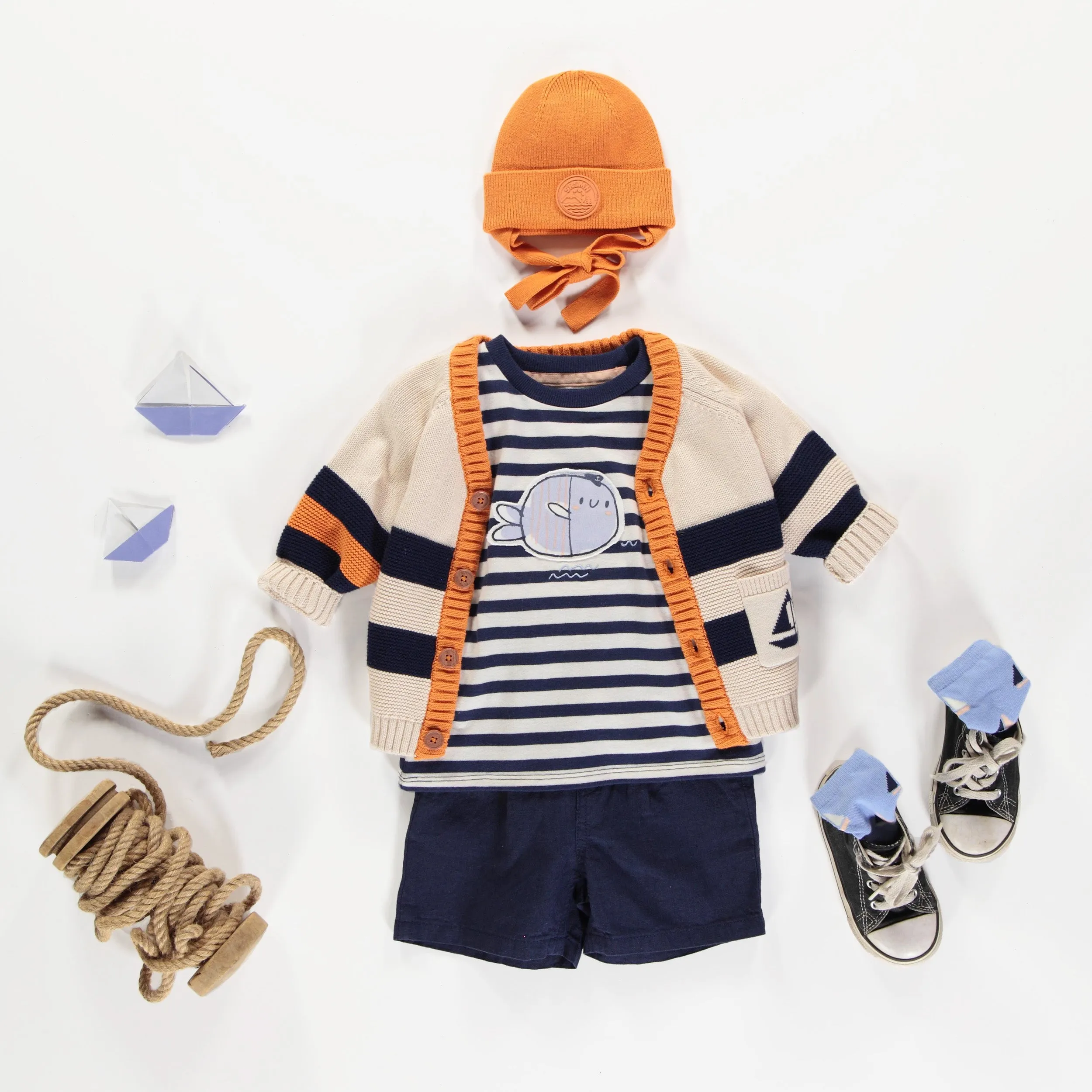 Short marine coupe décontractée en coton et lin, bébé || Navy relaxed fit short in cotton and linen, baby