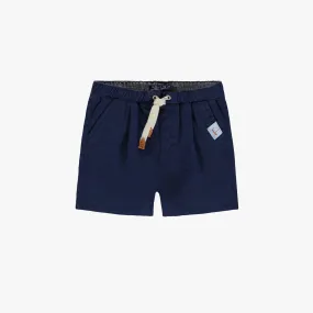 Short marine coupe décontractée en coton et lin, bébé || Navy relaxed fit short in cotton and linen, baby