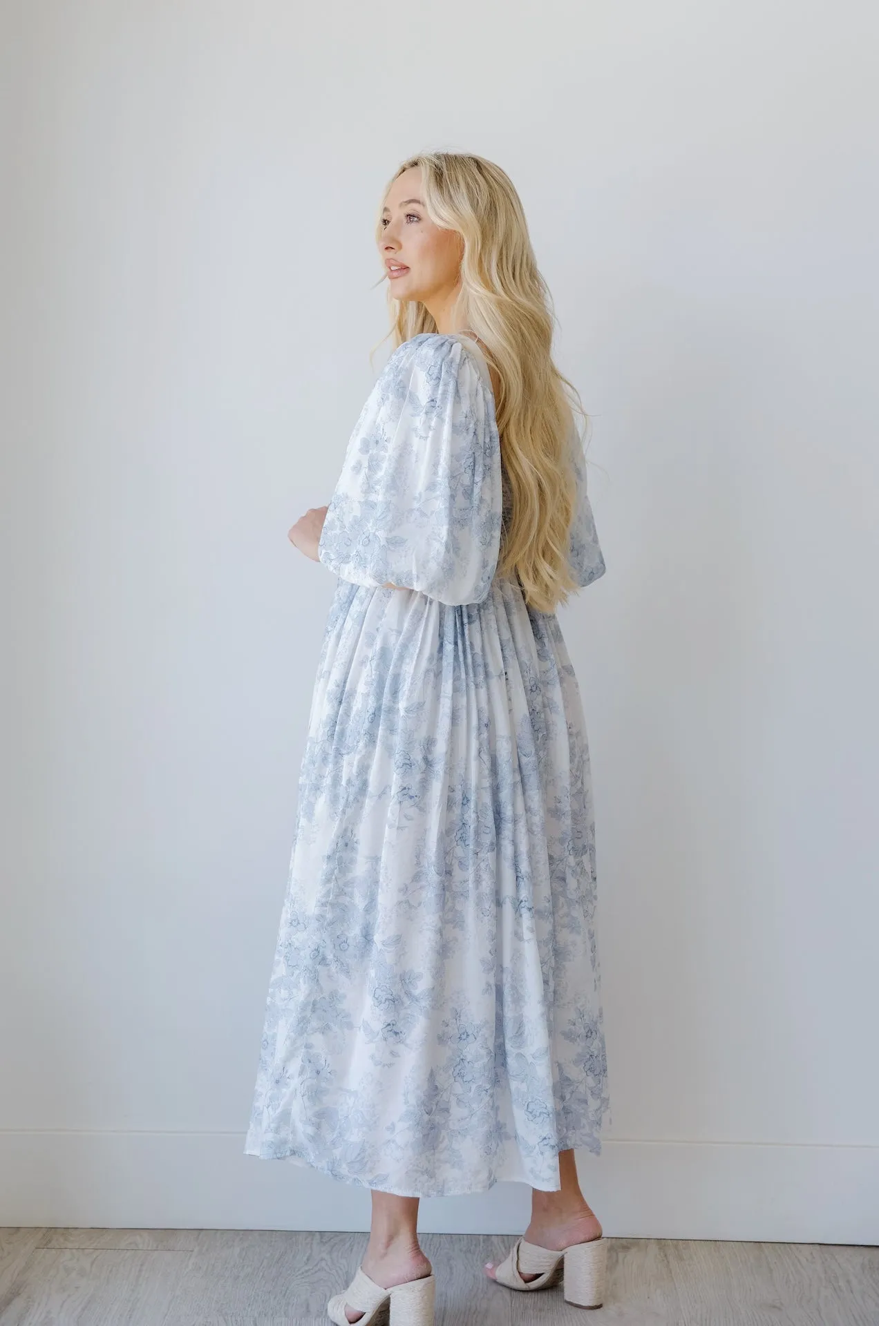 Sky Blue Toile Midi Dress