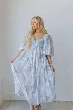 Sky Blue Toile Midi Dress
