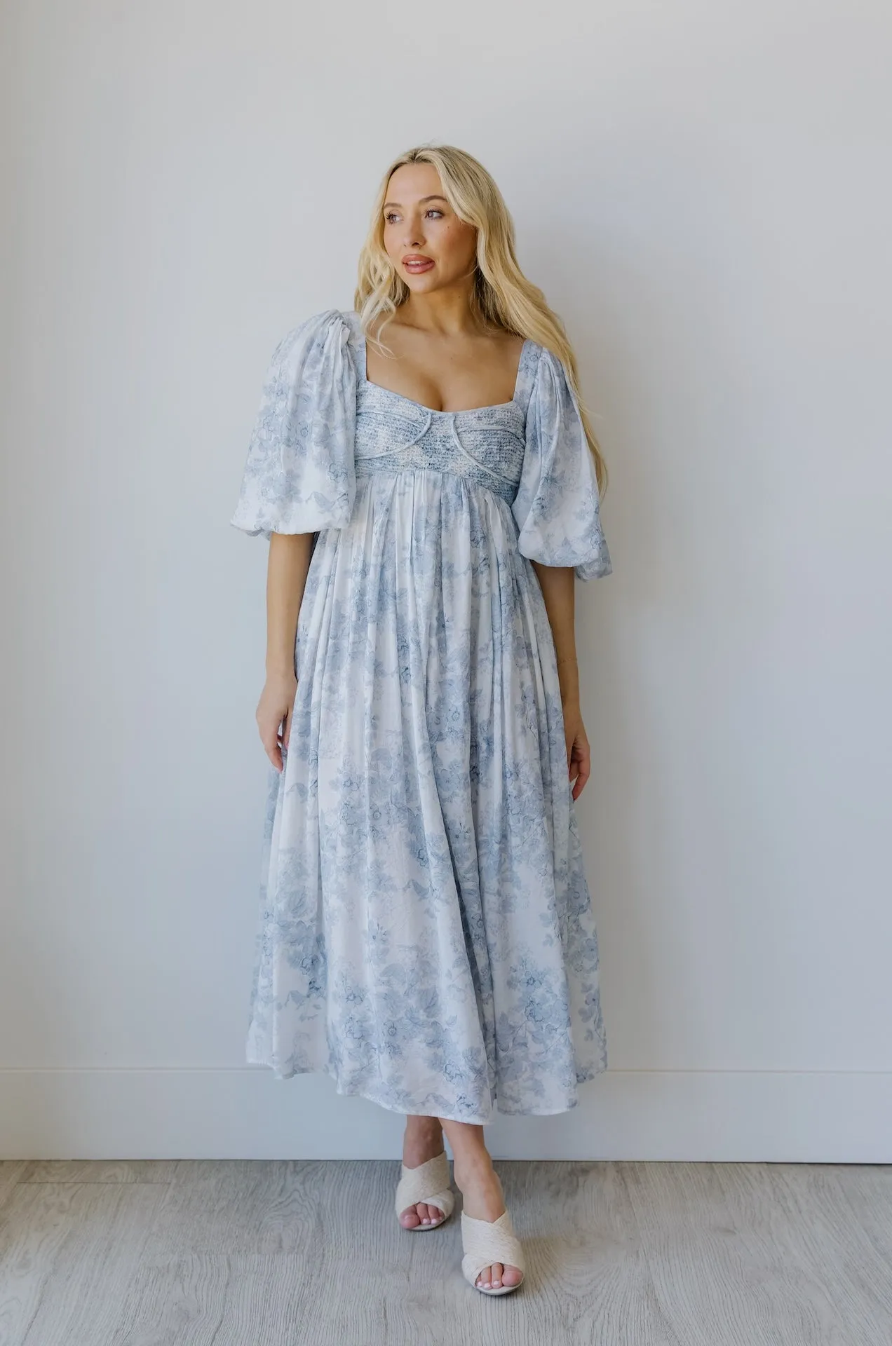 Sky Blue Toile Midi Dress