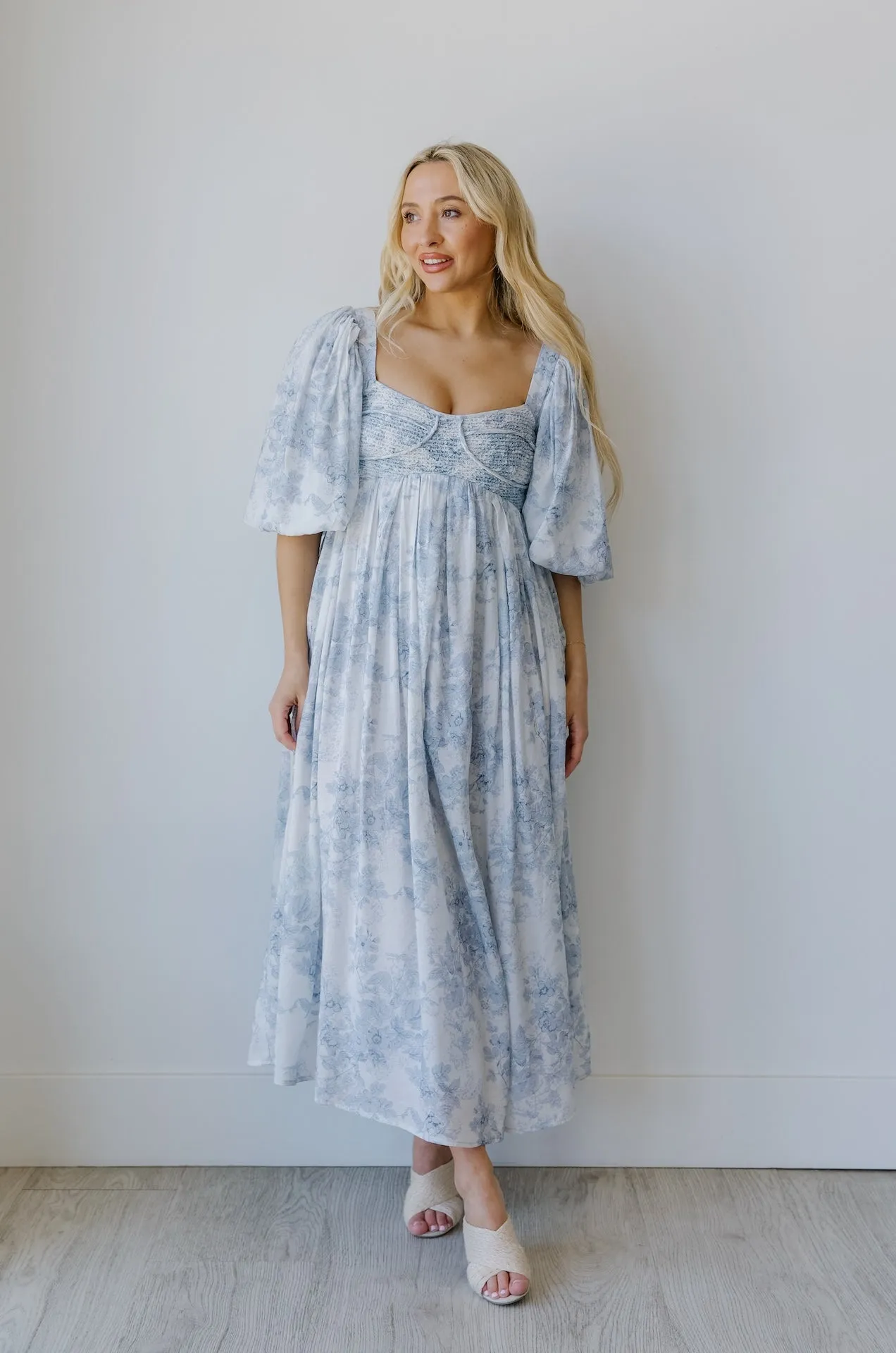 Sky Blue Toile Midi Dress