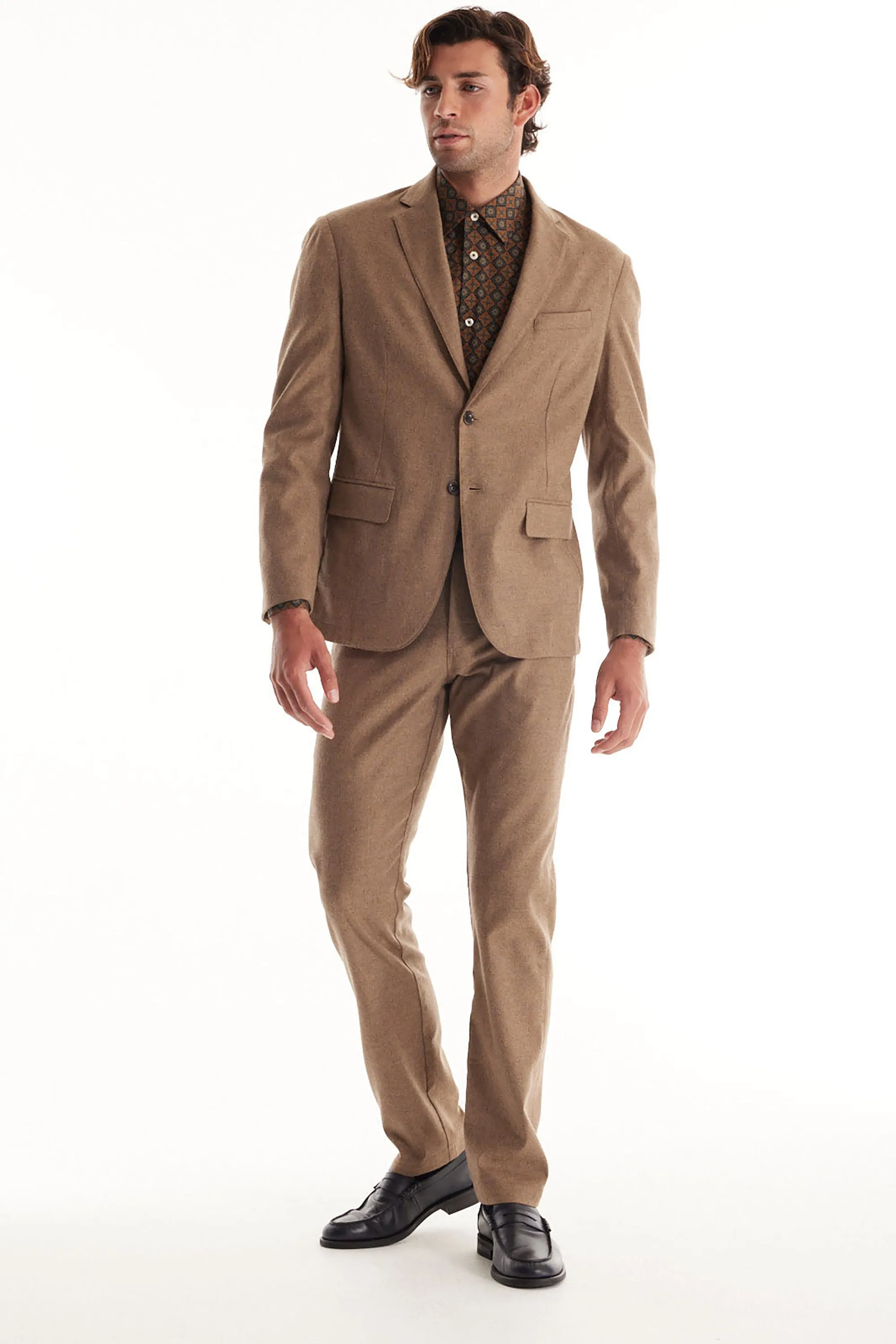Soft Cloth Studio Suit Jacket in Heather Pinstripe - Camel