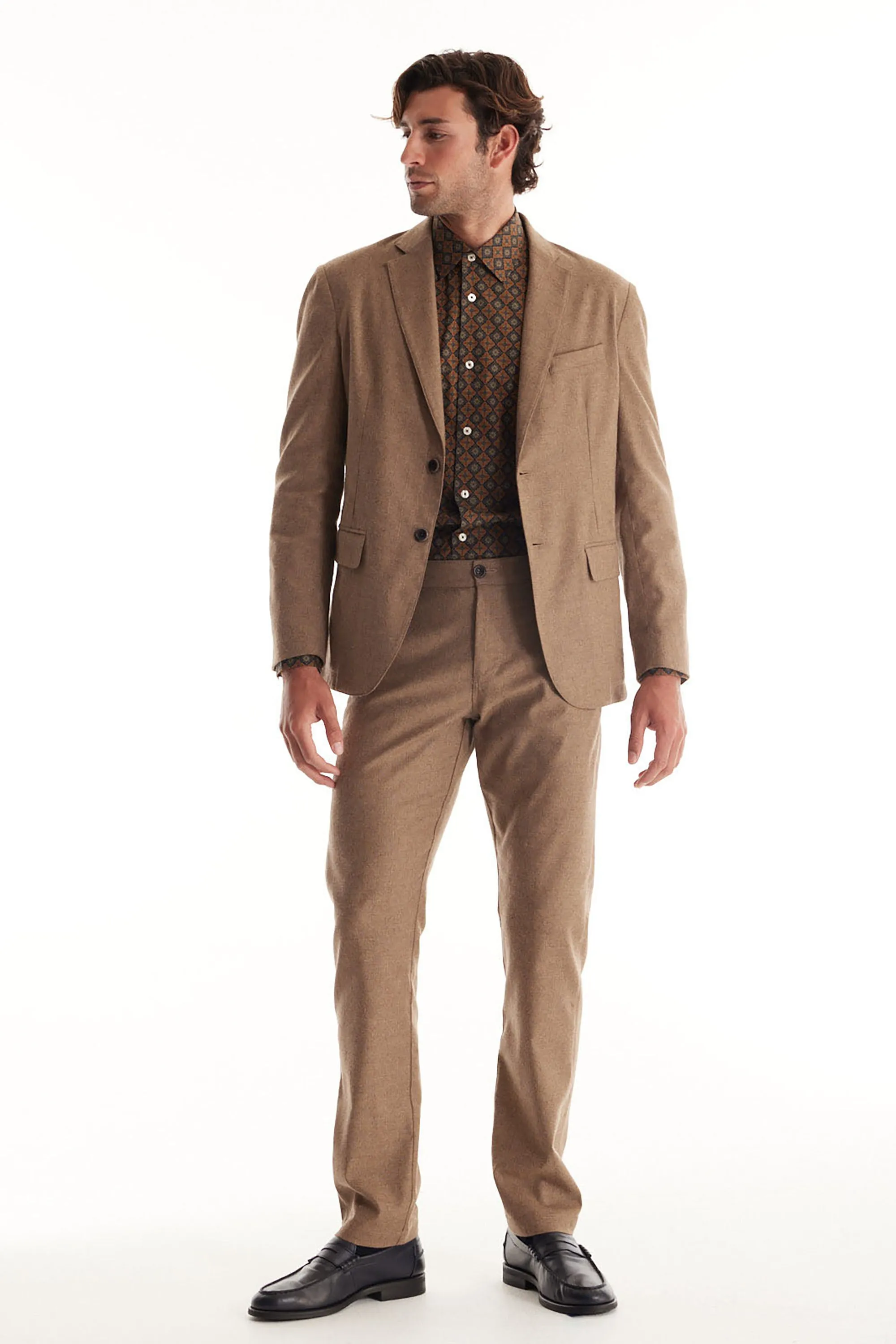Soft Cloth Studio Suit Jacket in Heather Pinstripe - Camel