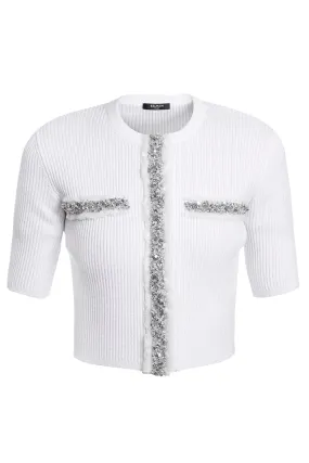 Ss Embroidered Cropped Knit Cardigan
