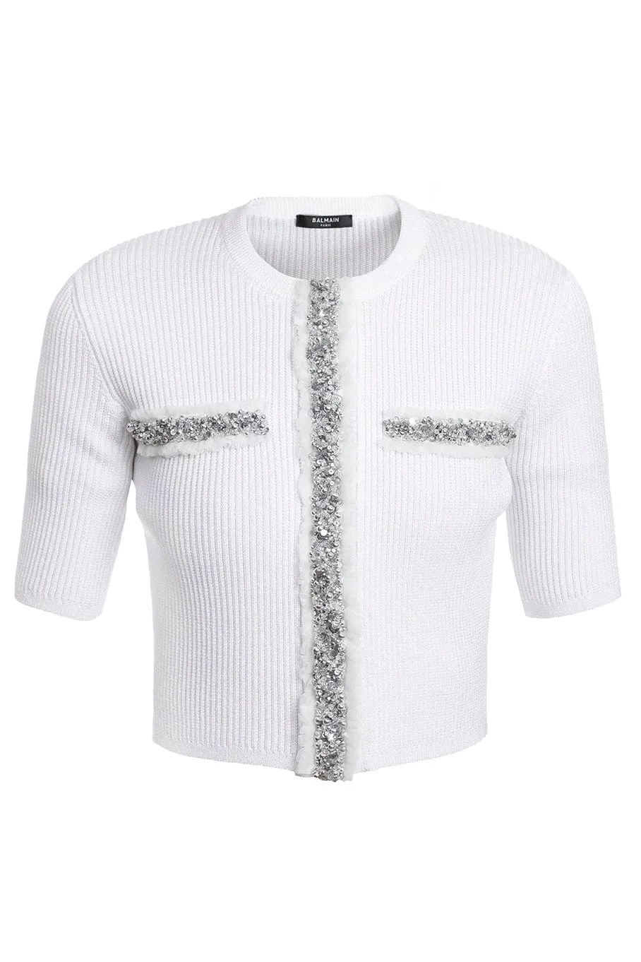 Ss Embroidered Cropped Knit Cardigan